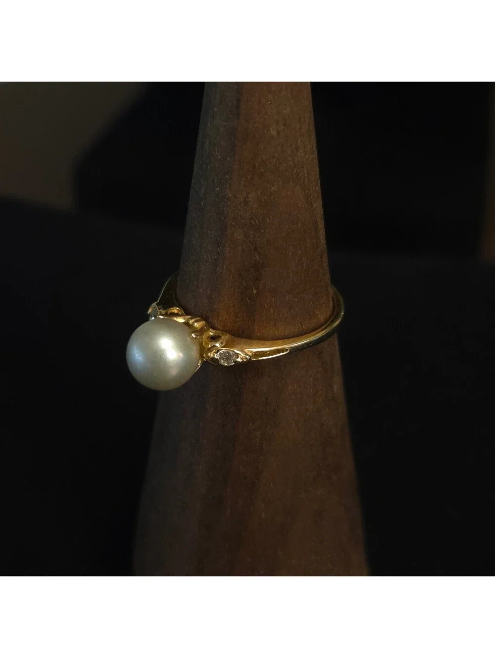 Vintage Size 7 10K Gold 6mm Pearl and CZ Ring
